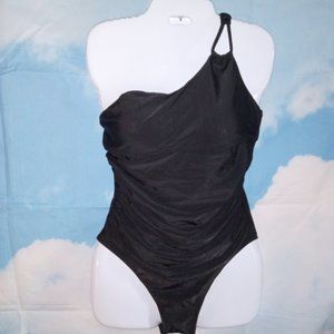 Hilor Black One-shoulder Ruched Sides & Bandeau top 1-piece swimsuit NEW